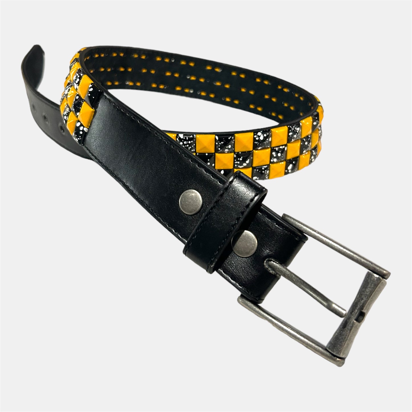 Honeycomb Orange and Black Splattered Studded Belt