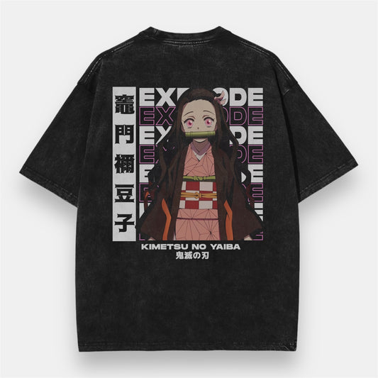 Fiery Resolve Nezuko 2 Sided Vintage Oversize T-Shirt