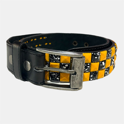 Honeycomb Orange and Black Splattered Studded Belt