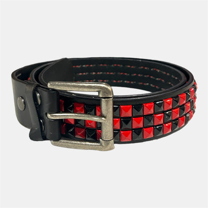 Black and Red Studs Checkered Belt