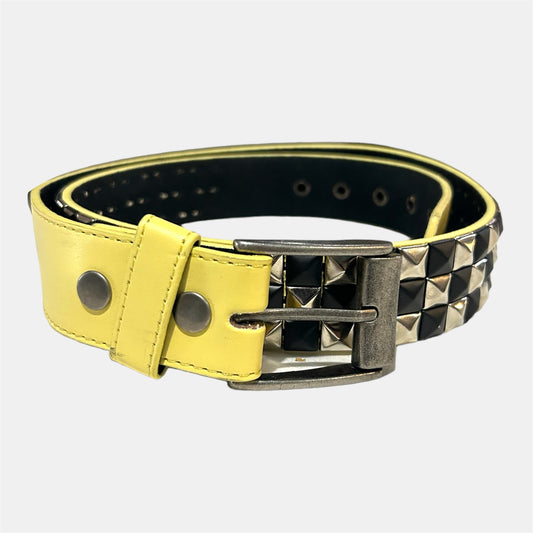 Lemon Yellow Belt W/ Black and Silver Checkered Studs