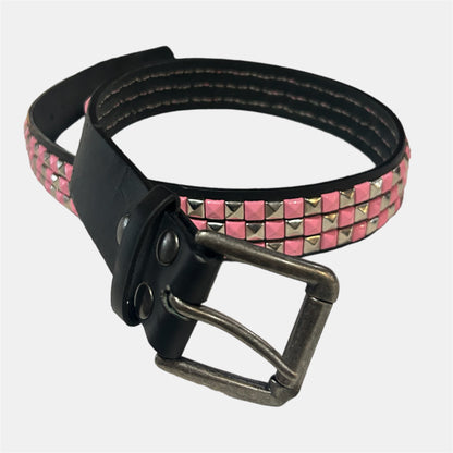 Pink And Silver Triangle Studs Checkered Belt