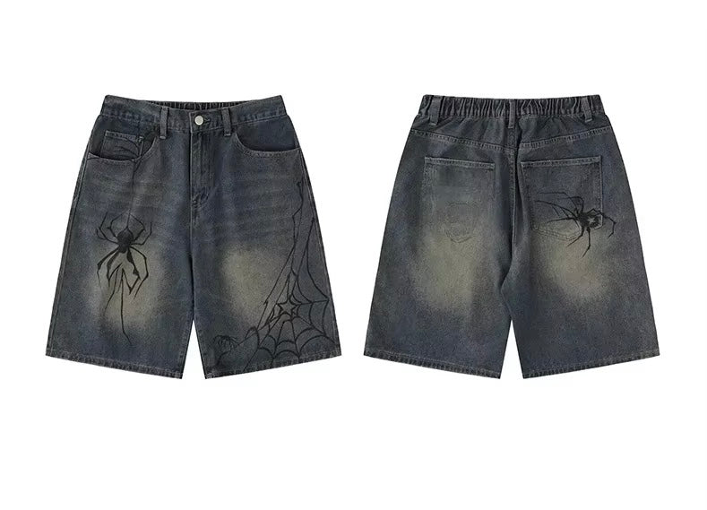 Spider Web Dark Jean Shorts