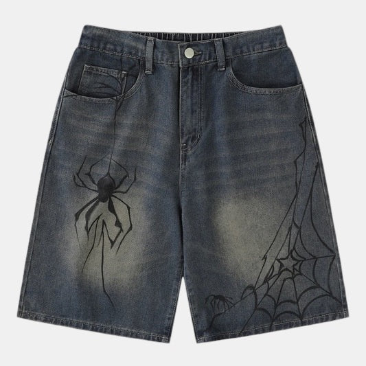 Spider Web Dark Jean Shorts