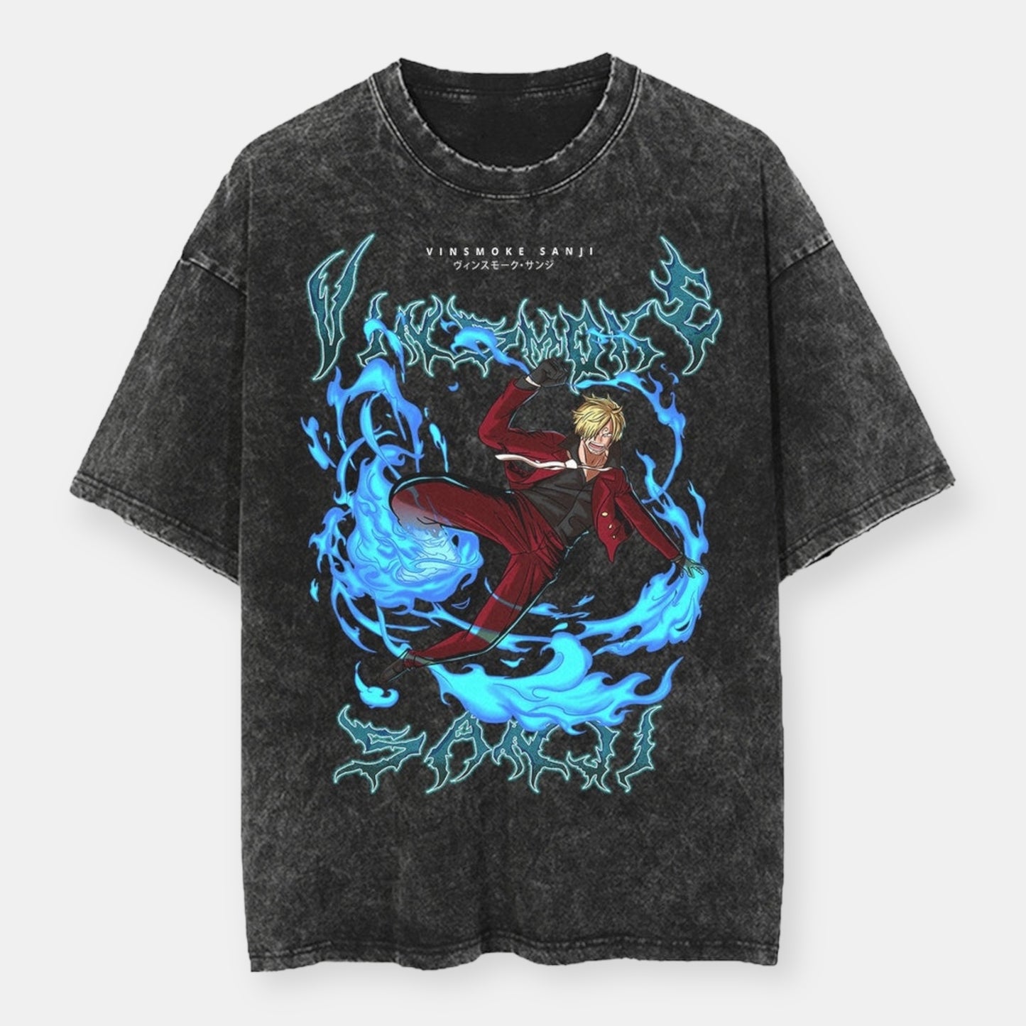 Sanji Blue Flames Vintage Oversize T-Shirt