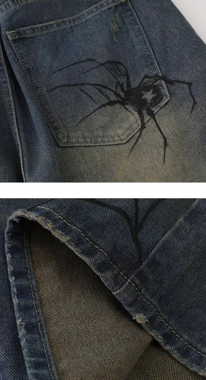 Spider Web Dark Jean Shorts