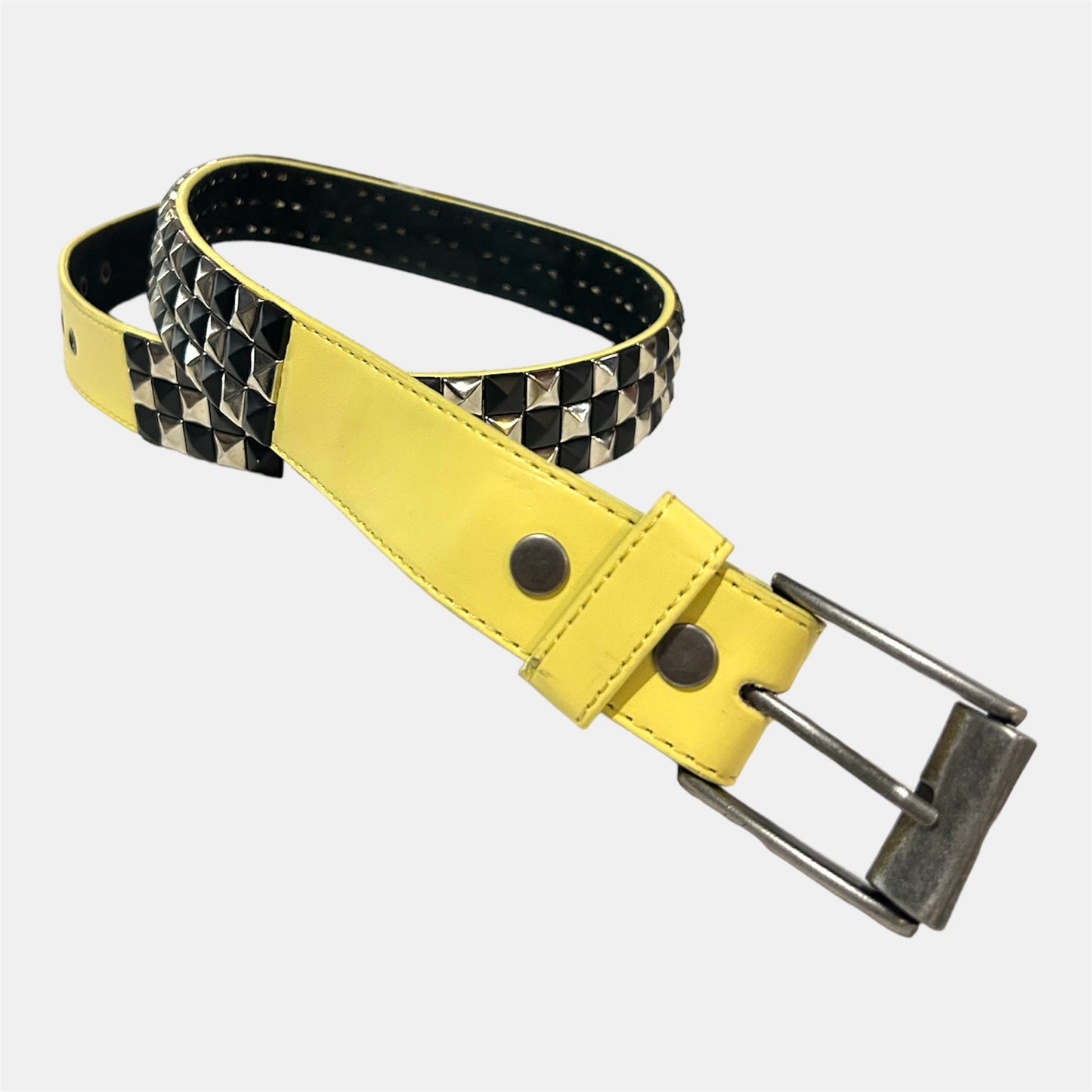 Lemon Yellow Belt W/ Black and Silver Checkered Studs