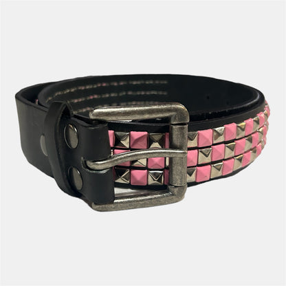 Pink And Silver Triangle Studs Checkered Belt