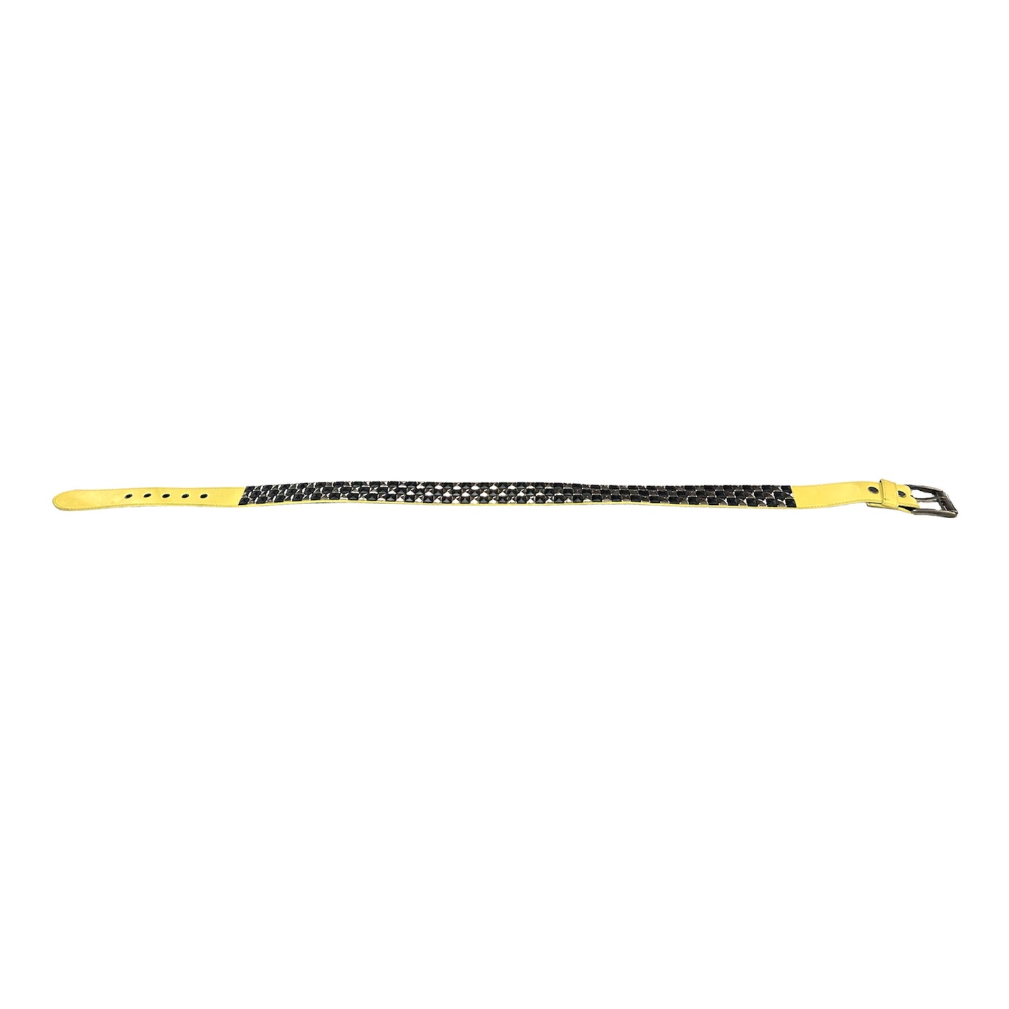 Lemon Yellow Belt W/ Black and Silver Checkered Studs