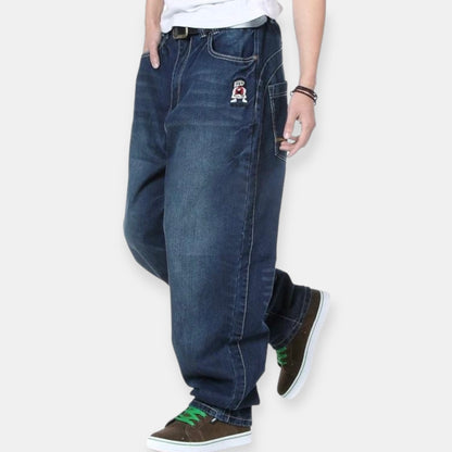 Baggy Embroidered Dark Blue Jeans