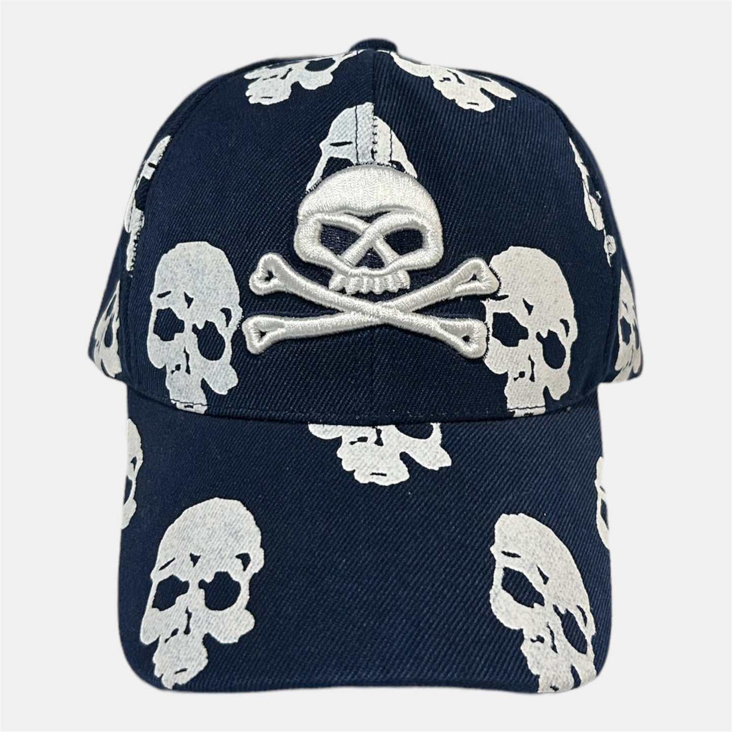 Navy Blue W/ Skulls Motif Cap