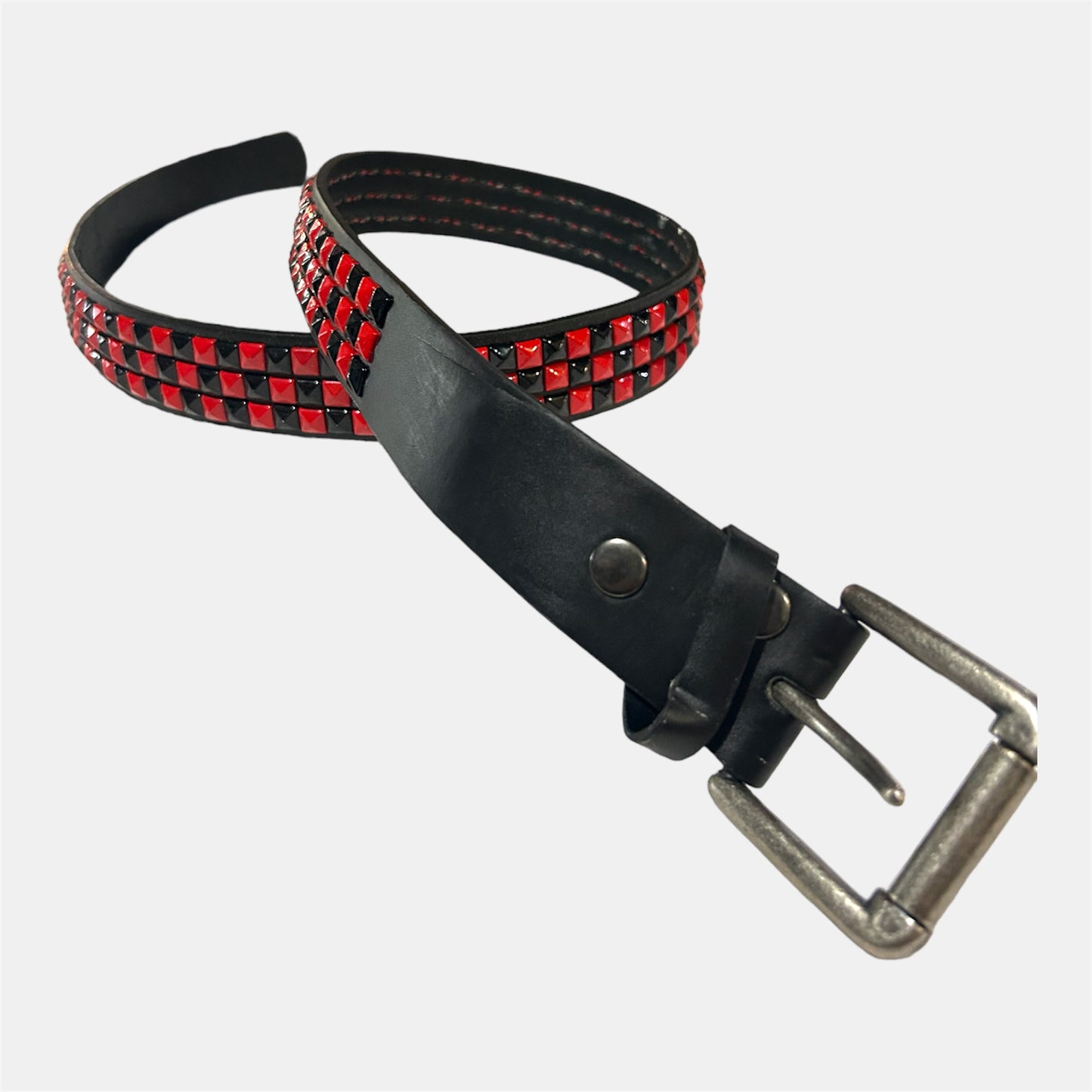 Black and Red Studs Checkered Belt