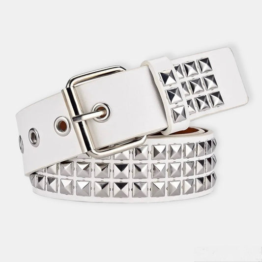 Pyramide Studded White And Silver Belt