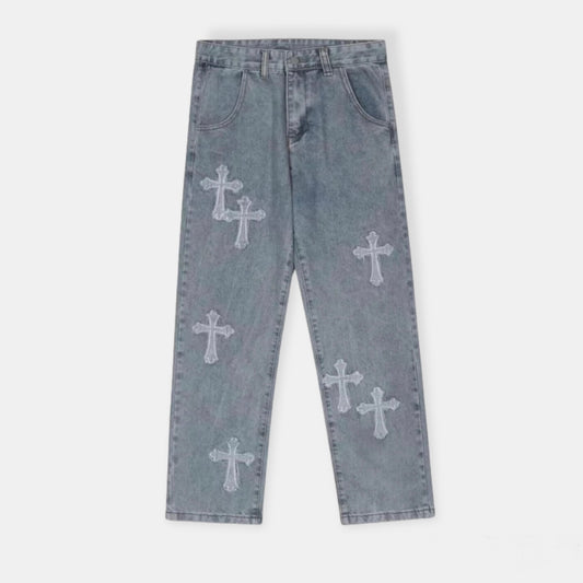 Denim Jeans With Crosses