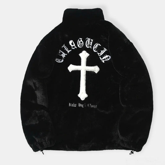 Gothic Cross Jacket Black Fur