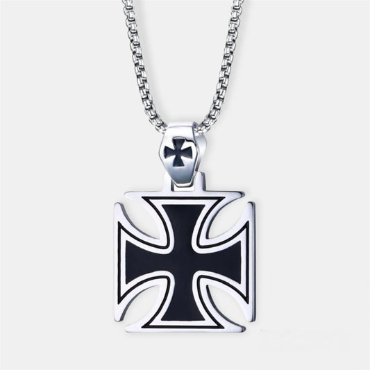 Iron Cross Black and Silver Necklace