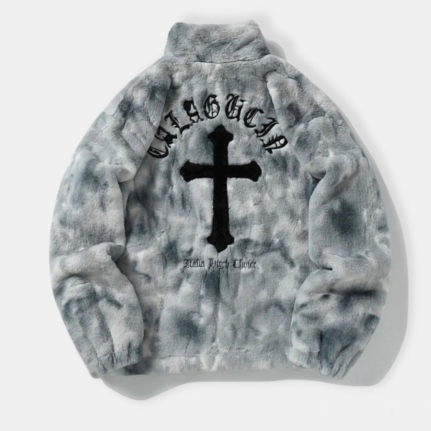 Gothic Cross Jacket Grey Fur