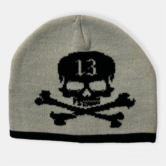 Skull 13 White Beanie