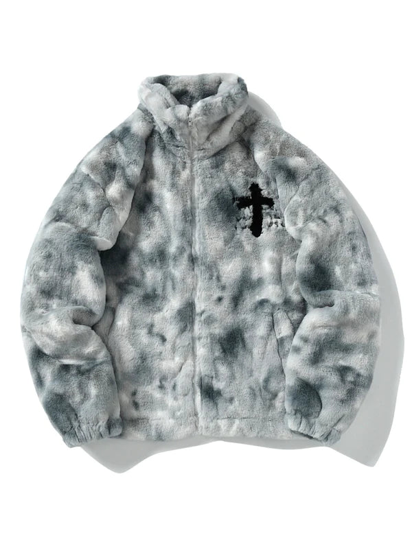 Gothic Cross Jacket Grey Fur