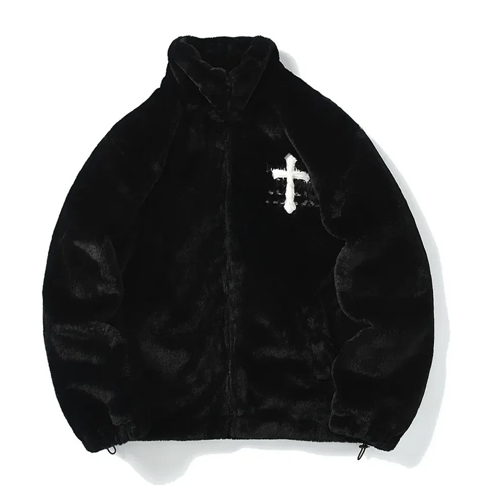 Gothic Cross Jacket Black Fur